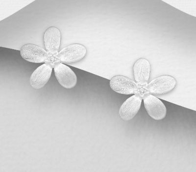 Şəkli böyütmək üçün tiklayın 925 Sterling Silver Matt Push-Back Flower Earrings