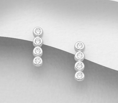 Şəkli böyütmək üçün tiklayın 925 Sterling Silver Push-Back Earrings, Decorated with CZ Simulated Diamonds