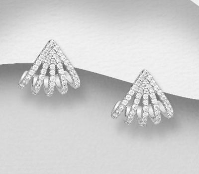 Şəkli böyütmək üçün tiklayın 925 Sterling Silver Push-Back Earrings, Decorated with CZ Simulated Diamonds