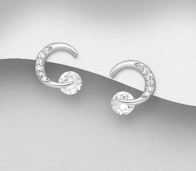 925 Sterling Silver Push-Back Earrings, Decorated with CZ Simulated Diamonds