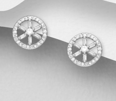 Şəkli böyütmək üçün tiklayın 925 Sterling Silver Push-Back Earrings, Decorated with CZ Simulated Diamonds
