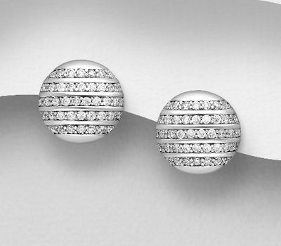 Şəkli böyütmək üçün tiklayın 925 Sterling Silver Circle Push-Back Earrings, Decorated with CZ Simulated Diamonds