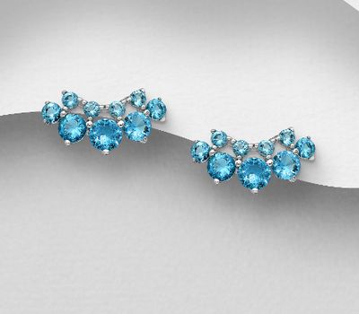 925 Sterling Silver Push-Back Earrings, Decorated with CZ Simulated Diamonds