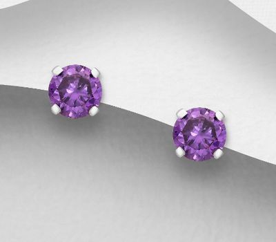 Şəkli böyütmək üçün tiklayın 925 Sterling Silver Stud Earrings Decorated with CZ Simulated Diamonds