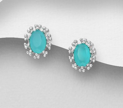 Şəkli böyütmək üçün tiklayın 925 Sterling Silver Oval Push-Back Earrings, Decorated with Various Colors CZ Simulated Diamonds