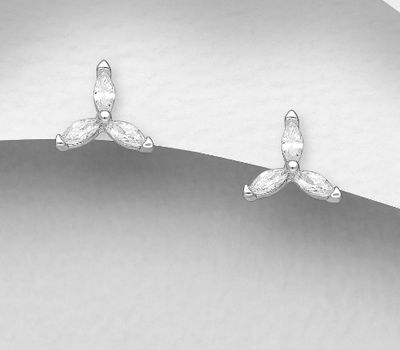 925 Sterling Silver Push-Back Earrings, Decorated with CZ Simulated Diamonds