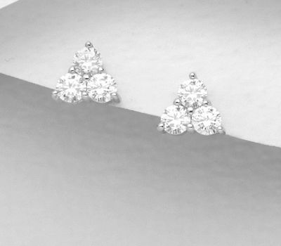 925 Sterling Silver Triangle Push-Back Earrings Decorated with CZ Simulated Diamonds