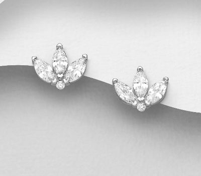 925 Sterling Silver Push-Back Earrings, Decorated with CZ Simulated Diamonds