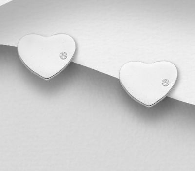 925 Sterling Silver Heart Push-Back Earrings Decorated with CZ Simulated Diamonds