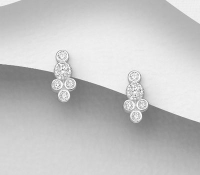 925 Sterling Silver Push-Back Earrings, Decorated with CZ Simulated Diamonds