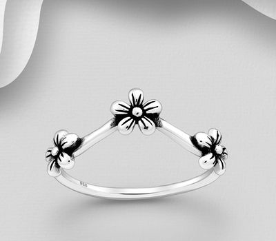 925 Sterling Silver Oxidized Flower Ring