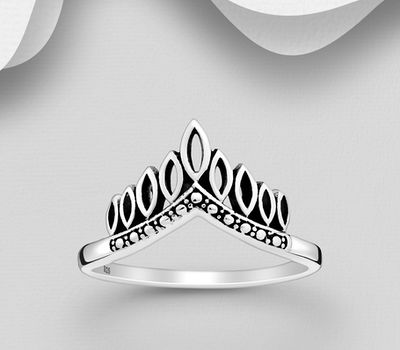 925 Sterling Silver Oxidized Chevron Crown Ring