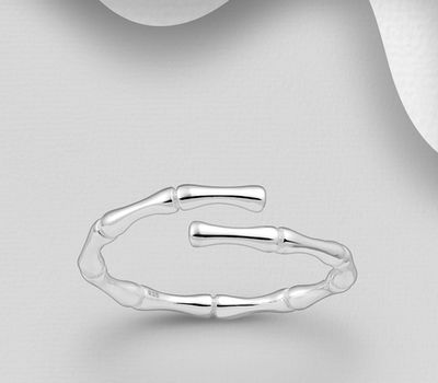 Şəkli böyütmək üçün tiklayın 925 Sterling Silver Adjustable Bamboo Ring