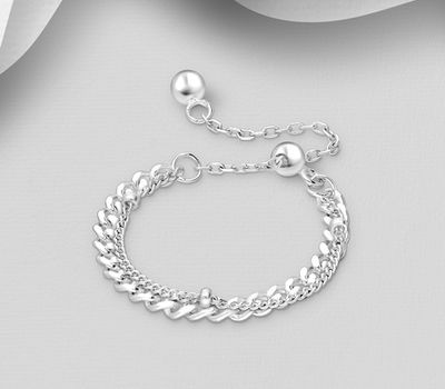 925 Sterling Silver Adjustable Links Ring Featuring Curb and Cable Chain