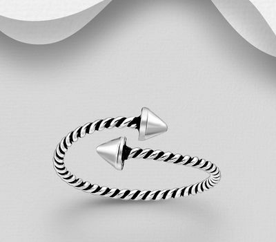 925 Sterling Silver Adjustable Oxidized Spike Ring