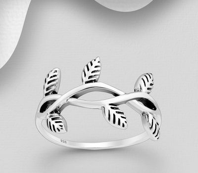 Şəkli böyütmək üçün tiklayın 925 Sterling Silver Oxidized Leaf Ring