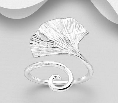 925 Sterling Silver Adjustable Ring Featuring Leaf and Swirl