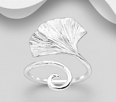 Şəkli böyütmək üçün tiklayın 925 Sterling Silver Adjustable Ring Featuring Leaf and Swirl