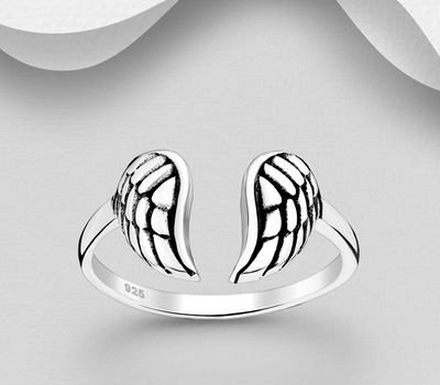 925 Sterling Silver Oxidized Adjustable Wings Ring