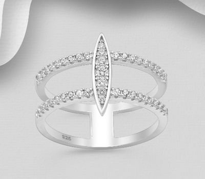 925 Sterling Silver Ring Decorated with CZ Simulated Diamonds