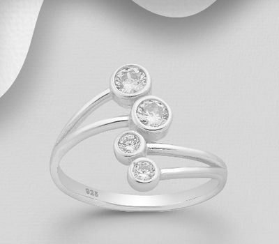 925 Sterling Silver Ring, Decorated with CZ Simulated Diamonds