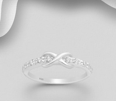 925 Sterling Silver Infinity Ring, Decorated with CZ Simulated Diamonds