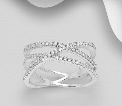 925 Sterling Silver Ring, Decorated with CZ Simulated Diamonds