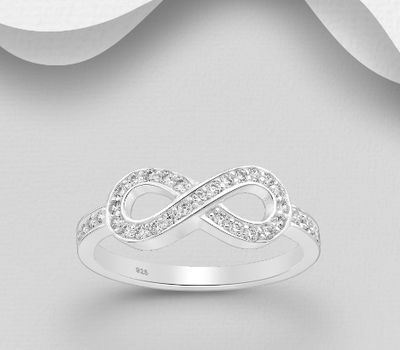 925 Sterling Silver Infinity Ring, Decorated with CZ Simulated Diamonds