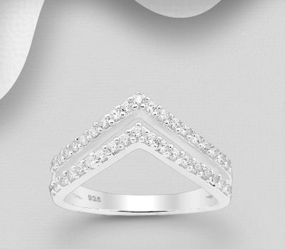 925 Sterling Silver Chevron Ring Decorated with CZ Simulated Diamonds