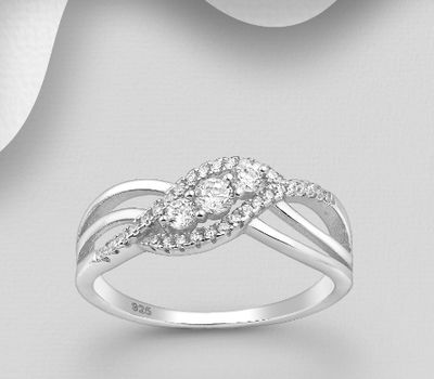 925 Sterling Silver Ring Decorated with CZ Simulated Diamonds