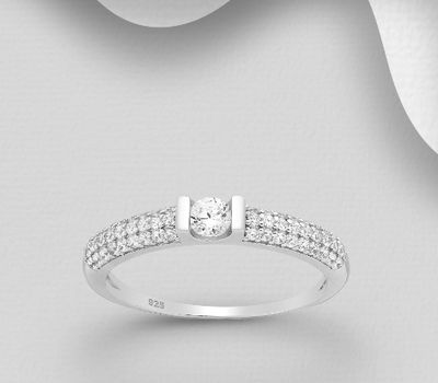 925 Sterling Silver Ring, Decorated With CZ Simulated Diamonds