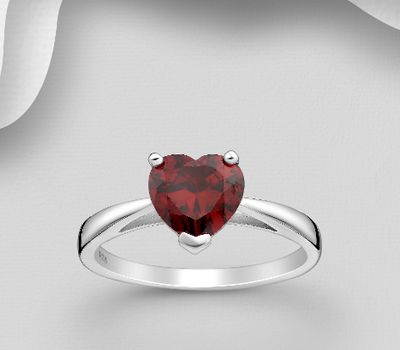 925 Sterling Silver Solitaire Heart Ring, Decorated with Various Color CZ Simulated Diamonds