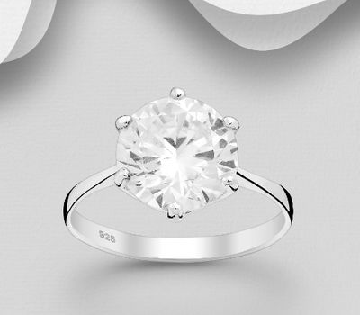 925 Sterling Silver Solitaire Ring, Decorated with CZ Simulated Diamond