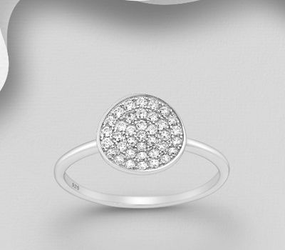925 Sterling Silver Circle Ring, Decorated with CZ Simulated Diamonds