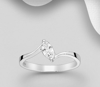 925 Sterling Silver Solitaire Ring, Decorated with CZ Simulated Diamonds