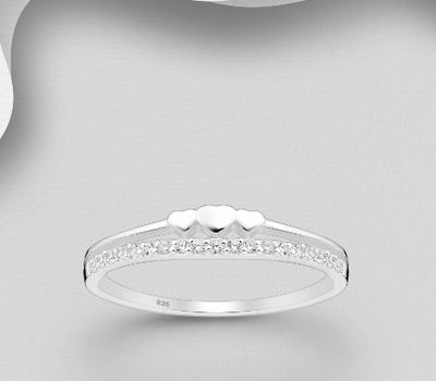 925 Sterling Silver Heart Ring, Decorated With CZ Simulated Diamond