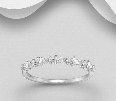925 Sterling Silver Ring, Decorated with CZ Simulated Diamonds