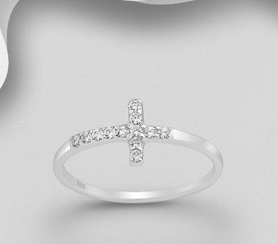 925 Sterling Silver Cross Ring Decorated with CZ Simulated Diamonds