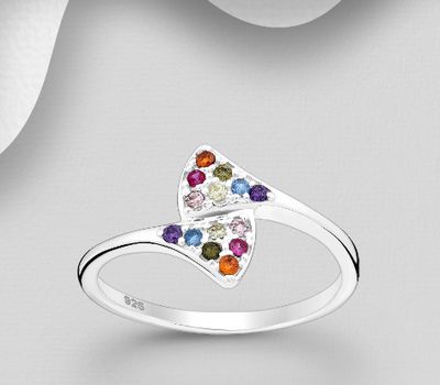 925 Sterling Silver Ring, Decorated with Colorful CZ Simulated Diamonds