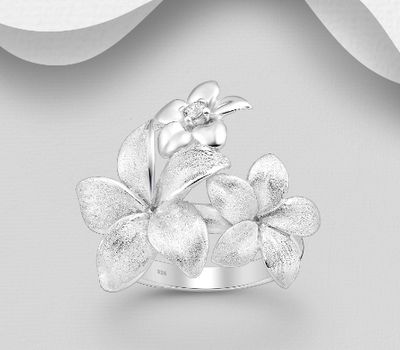 925 Sterling Silver Matt Flower Ring Decorated with CZ Simulated Diamonds
