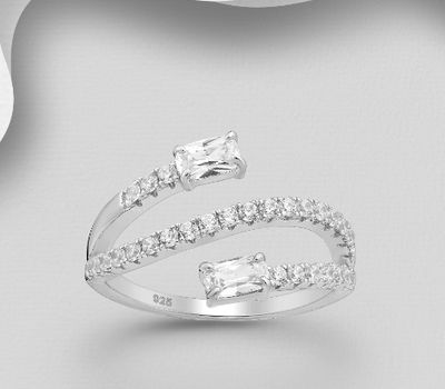 925 Sterling Silver Ring, Decorated with CZ Simulated Diamonds