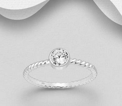 925 Sterling Silver Ring, Decorated with CZ Simulated Diamond