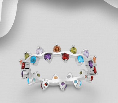 Malın səhifəsinə keç 925 Sterling Silver Ring, Decorated with Colorful CZ Simulated Diamonds, CZ Simulated Diamond Colors may Vary.