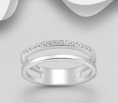 Şəkli böyütmək üçün tiklayın 925 Sterling Silver Layered Ring Decorated with CZ Simulated Diamonds