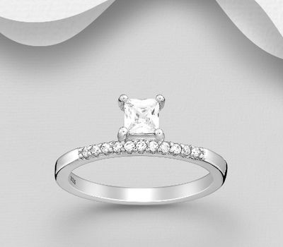 925 Sterling Silver Ring, Decorated with CZ Simulated Diamonds