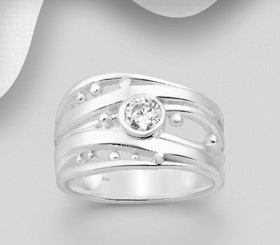 925 Sterling Silver Layered Ball Ring Decorated with CZ Simulated Diamond