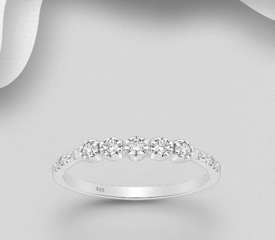 925 Sterling Silver Ring, Decorated with CZ Simulated Diamonds