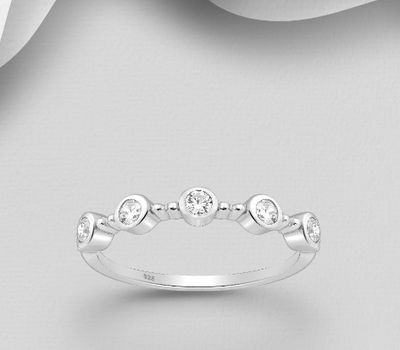 925 Sterling Silver Ring, Decorated With CZ Simulated Diamonds