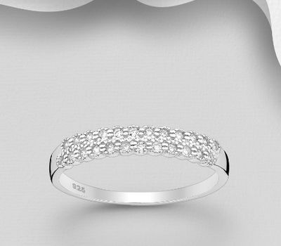 925 Sterling Silver Ring, Decorated with CZ Simulated Diamonds