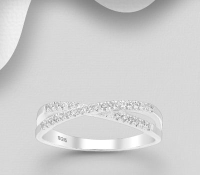 925 Sterling Silver Ring, Decorated with CZ Simulated Diamonds